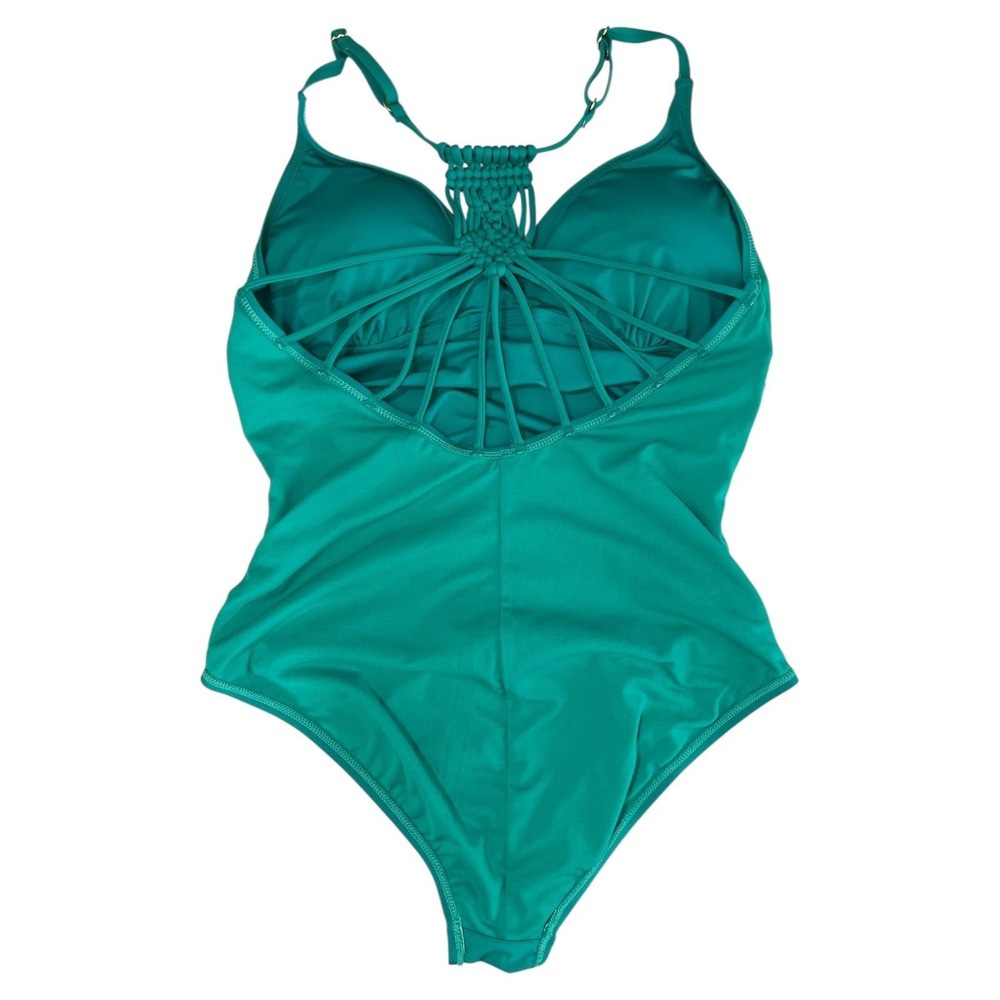 Hilor One Piece Swimsuit Womens Size 16 Teal Ruched Monokini Macrame Back‎ Swim - Picture 3 of 11